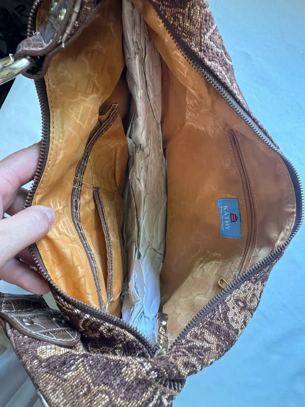 Y2K Tapestry Baguette Hobo Bag Rhinestone Charm Faux Fur Boho Maximalist NWT